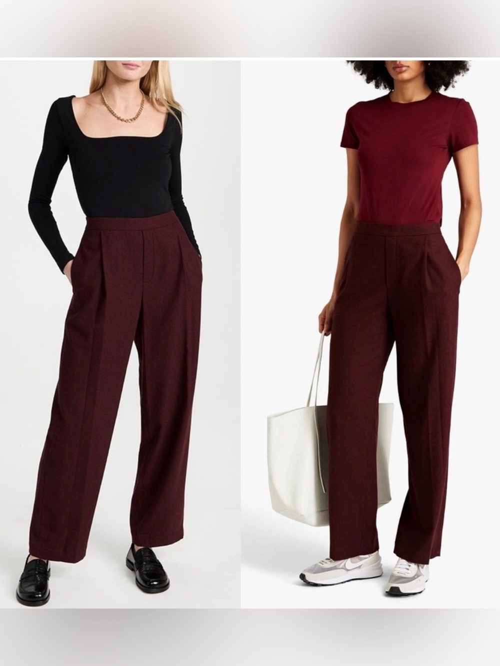 Vince Burgundy Pleated Silky High Waist Trousers Wide Leg Dark Red Ankle Length